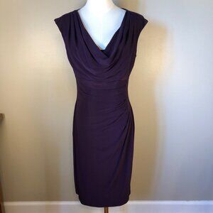Lauren Ralph Lauren Draped Neck Side Ruched Deep Purple Sleeveless Dress Size 8